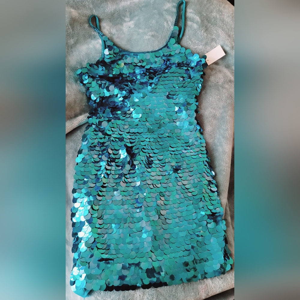 Teal Sequin Cocktail dress, Vintage Rampage Sparkly sequin dress